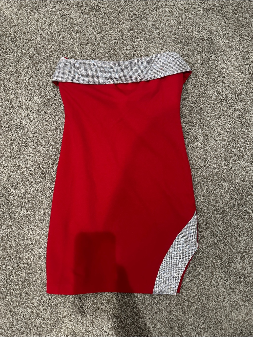 Hello Molly Red Strapless Mini Dress with Silver Rhinestone Trim